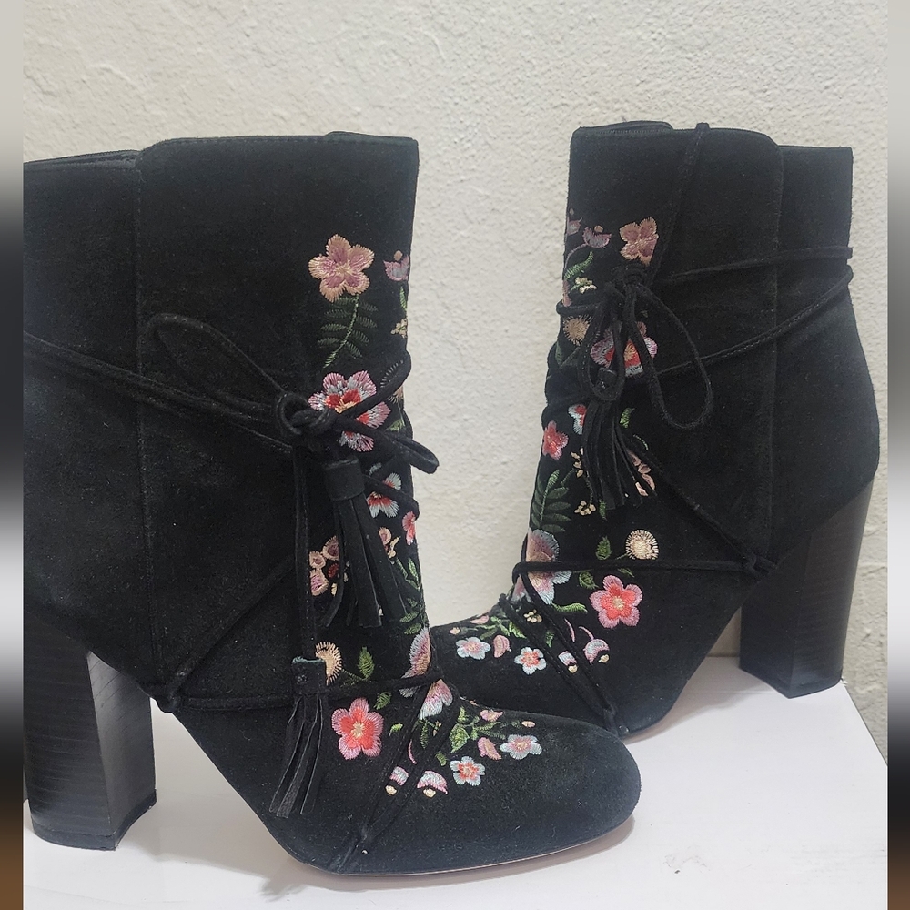 Sam Edelman Black Floral Heeled Boots